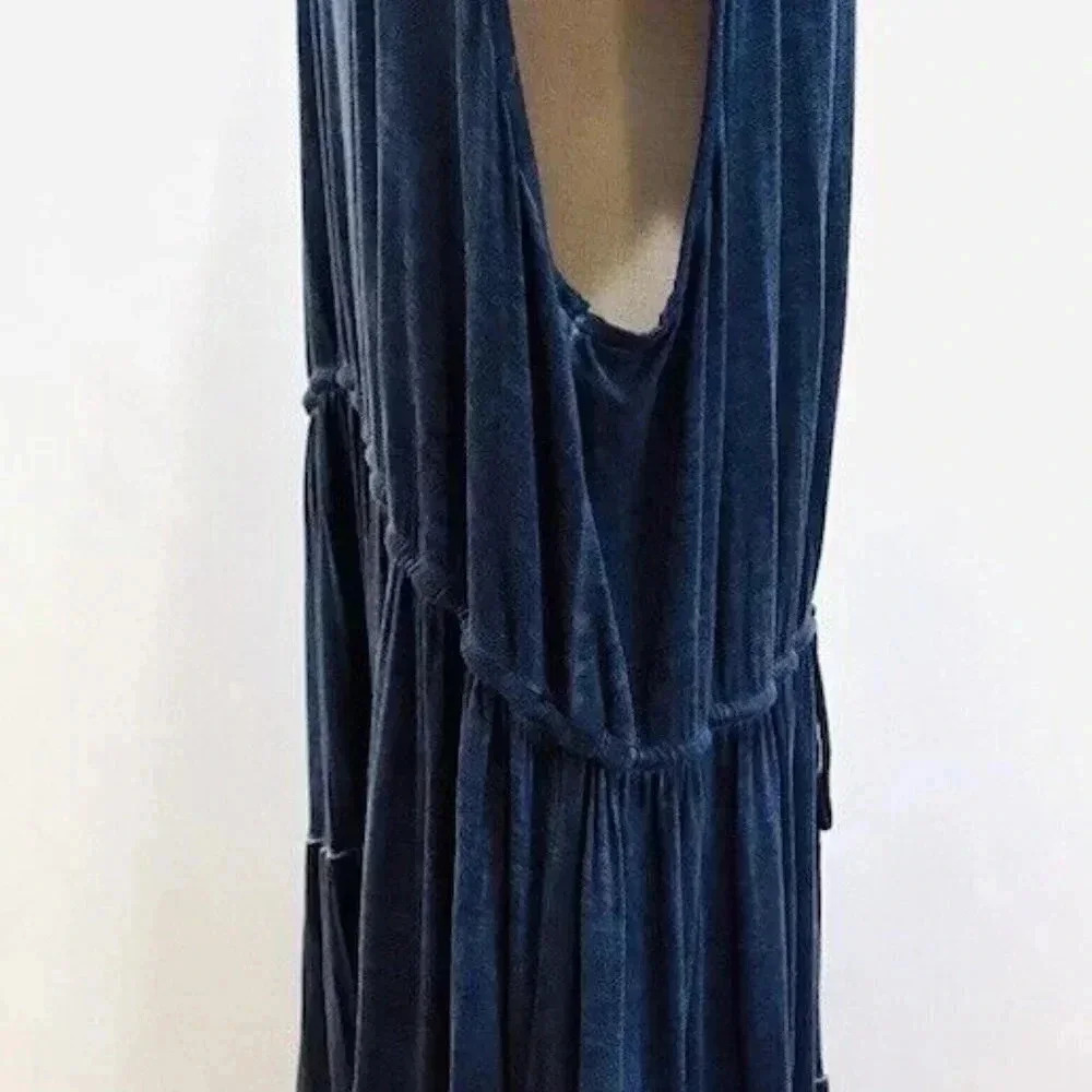 NWT SONOMA Women Sleeveless Blue Tie Elastic Waist Scoop Neck Maxi Dress Size 4X - Picture 8 of 11